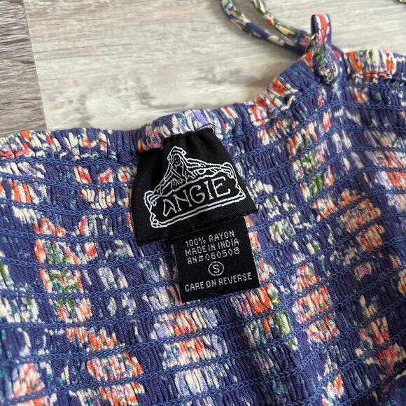 Angie Boho Maxi Dress Navy Floral Print Tiered Skirt Tie Front Festival S - Picture 4 of 6